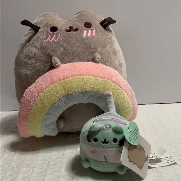 Pusheen Other - 9”&3.5” Pusheen Ice Cream Sandwich & Rainbow Cat Plush by Gund